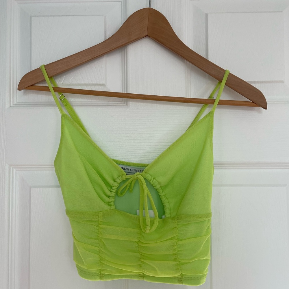 Urban Outfitters Lime Green Tank w/ Mesh Ruching & Liner